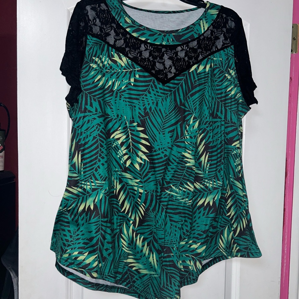 Tropical Green and Black Lace Women's Top